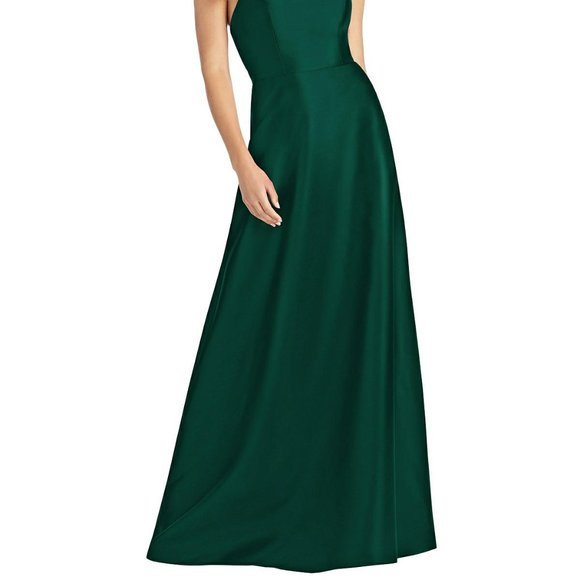 Alfred Sung D763..Full length, Halter, Lace-up Back, Satin Dress..Hunter..Size 8 - Picture 2 of 6